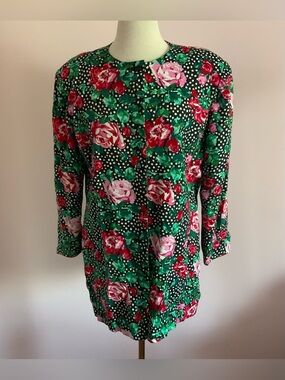 Vintage 80s Floral Polka Dot Long Sleeve Tunic